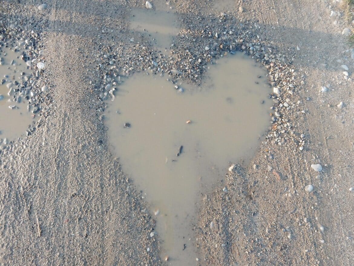 puddle, puddle of water, path, water, nature, floor, rainwater, heart