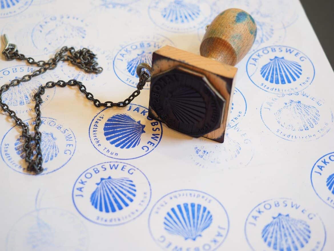 rubber stamp, jokobsweg, stamp, wooden stamp, office supplies